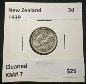 New Zealand 1939 Threepence 3d KM# 7 Cleaned #1262