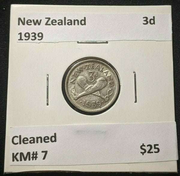 New Zealand 1939 Threepence 3d KM# 7 Cleaned #1262