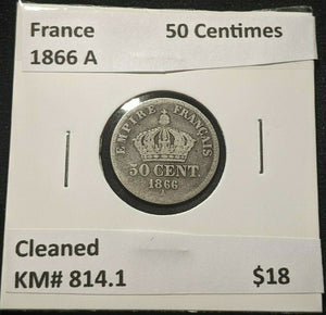 France 1866 A 50 Centimes KM# 814.1 Cleaned #015