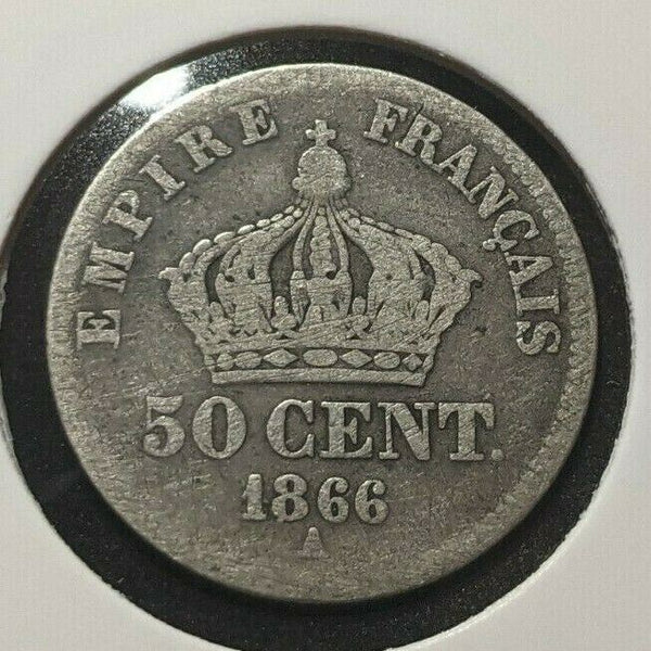 France 1866 A 50 Centimes KM# 814.1 Cleaned #015