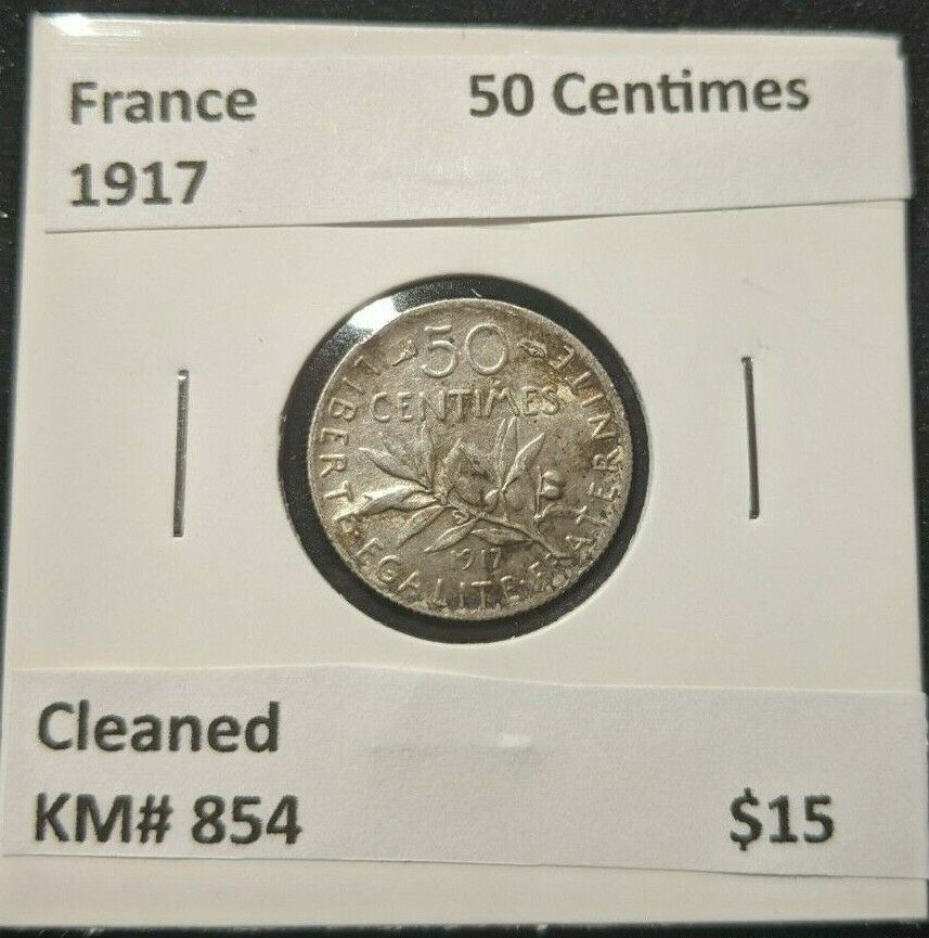 France 1917 50 Centimes KM# 854 Cleaned #009