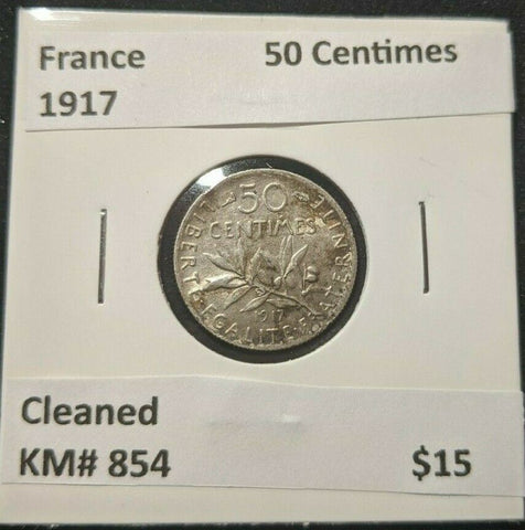 France 1917 50 Centimes KM# 854 Cleaned #009