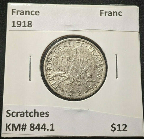 France 1918 Franc KM# 844.1 Scratches #008