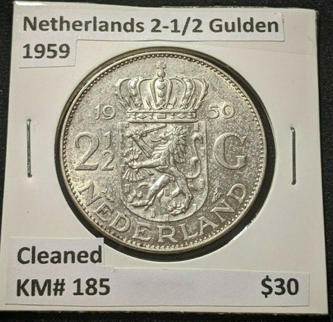 Netherlands 1959 2-1/2 Gulden KM# 185 Cleaned #007