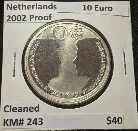 Netherlands Proof 2002 10 Euro KM# 243 Cleaned  #008