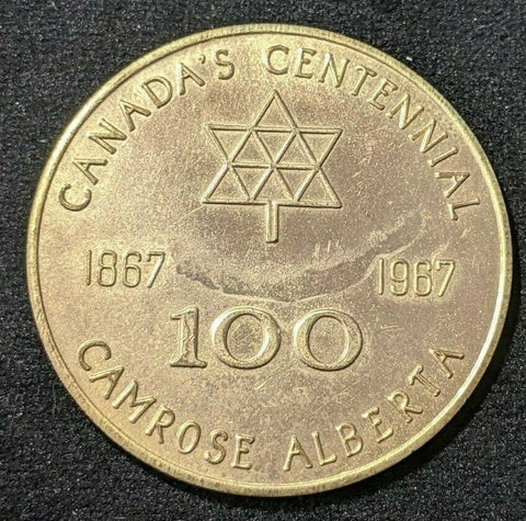 Canada 1967 Camrose Alberta $1 Centennial Dollar $1 token, The Rose City #1032