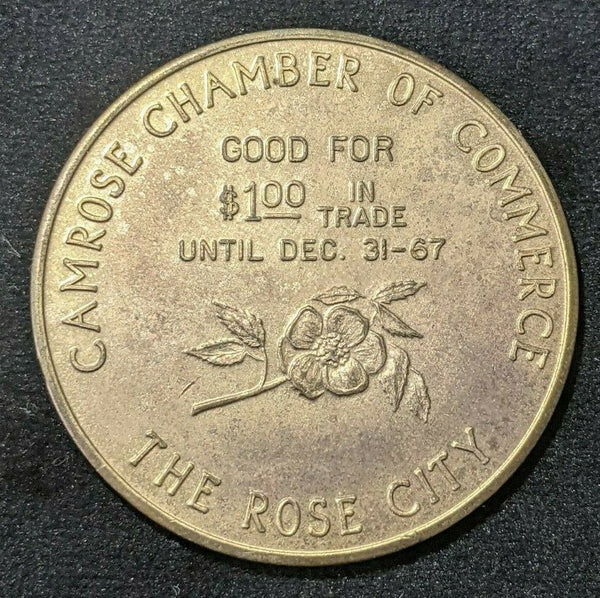 Canada 1967 Camrose Alberta $1 Centennial Dollar $1 token, The Rose City #1032