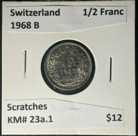 Switzerland 1968 B 1/2 Franc KM# 23a.1 Scratches #1818   #20A