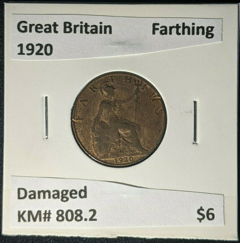Great Britain 1920 Farthing 1/4dKM# 808.2 Damaged  #1900