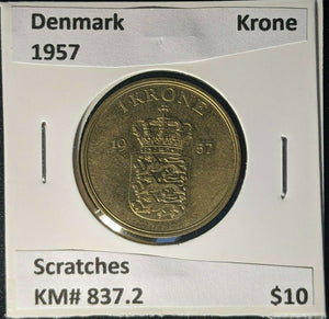 Denmark 1957 Krone KM# 837.2 Scratches #092