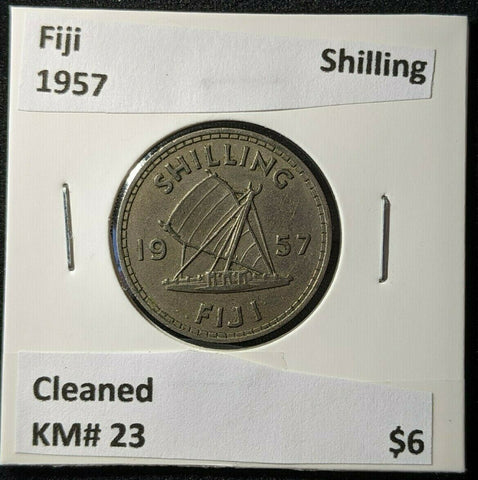 Fiji 1957 Shilling 1/- KM# 23 Cleaned #1414