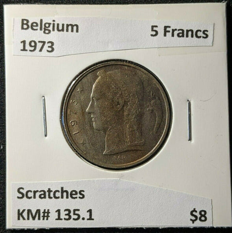 Belgium 1973 5 Francs KM# 135.1 Scratches #1420