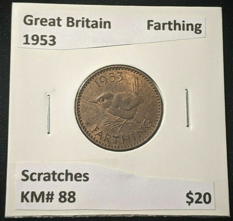 Great Britain 1953 Farthing 1/4dKM# 88 Scratches #1953   #16A