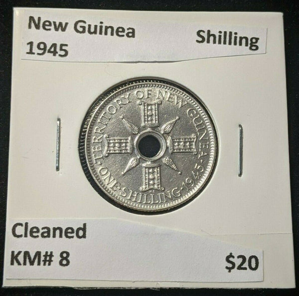 New Guinea 1945 Shilling 1/- KM# 8 Cleaned #1889