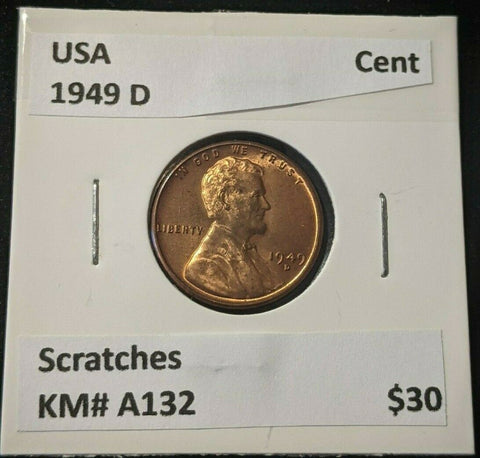 USA 1949 D Cent KM# A132 Scratches #087