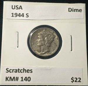USA 1944 S Dime KM# 140 Scratches #069