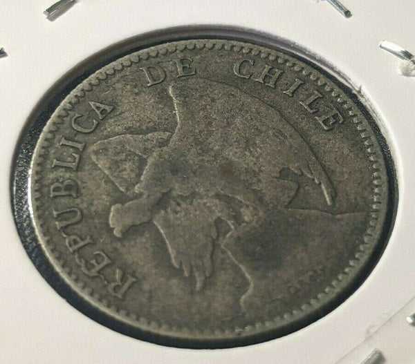 Chile 1908 20 Centavos KM# 151.3 Die Crack #1339