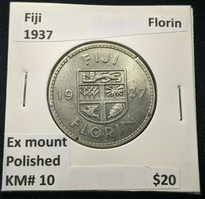 Fiji 1937 Florin 2/- KM# 10 Ex mount Polished #066
