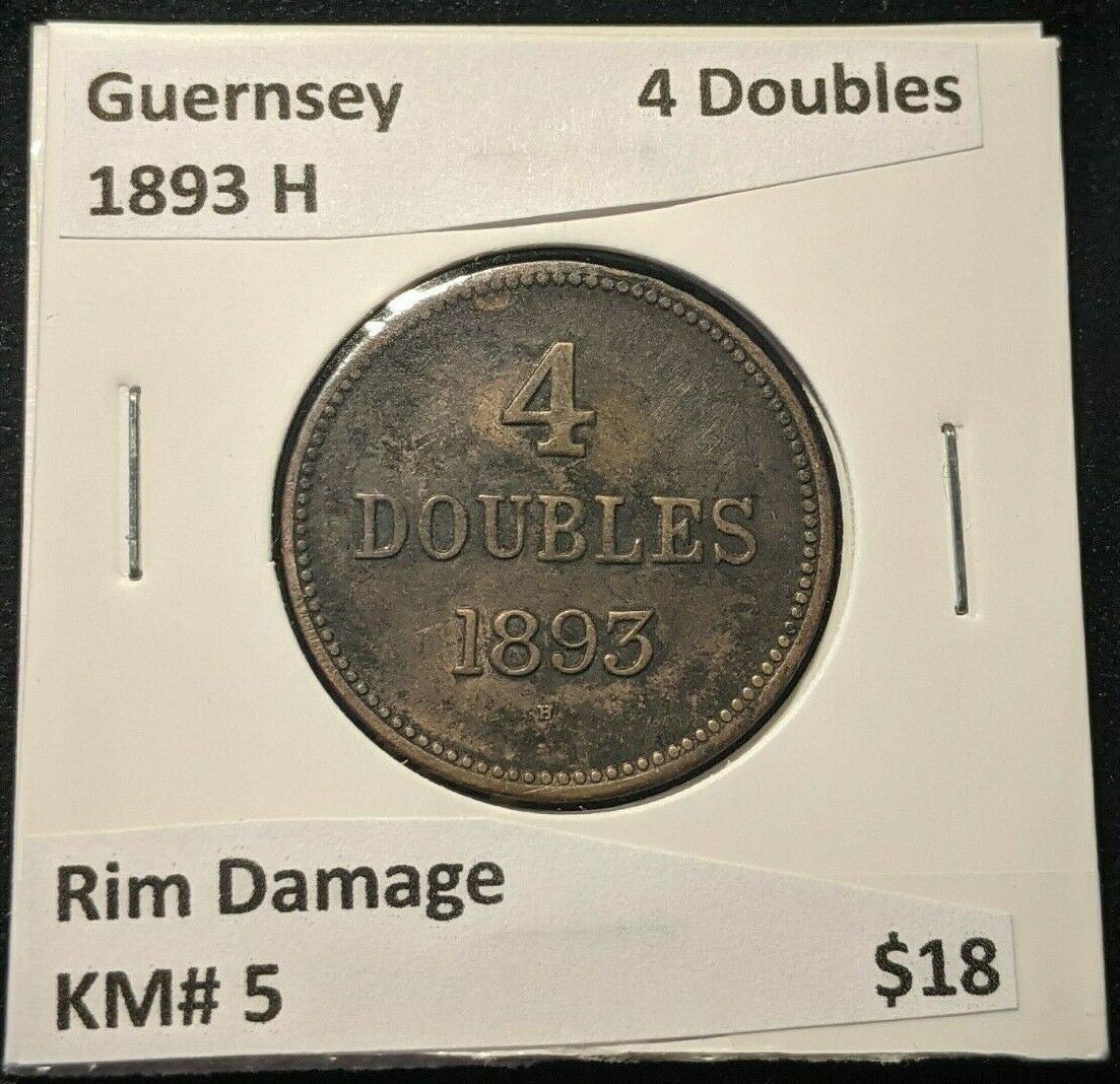Guernsey 1893 H 4 Doubles KM# 5 Rim Damage #067   8B