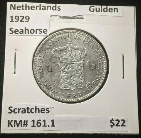 Netherlands 1929 Seahorse Gulden KM# 161.1 Scratches #222