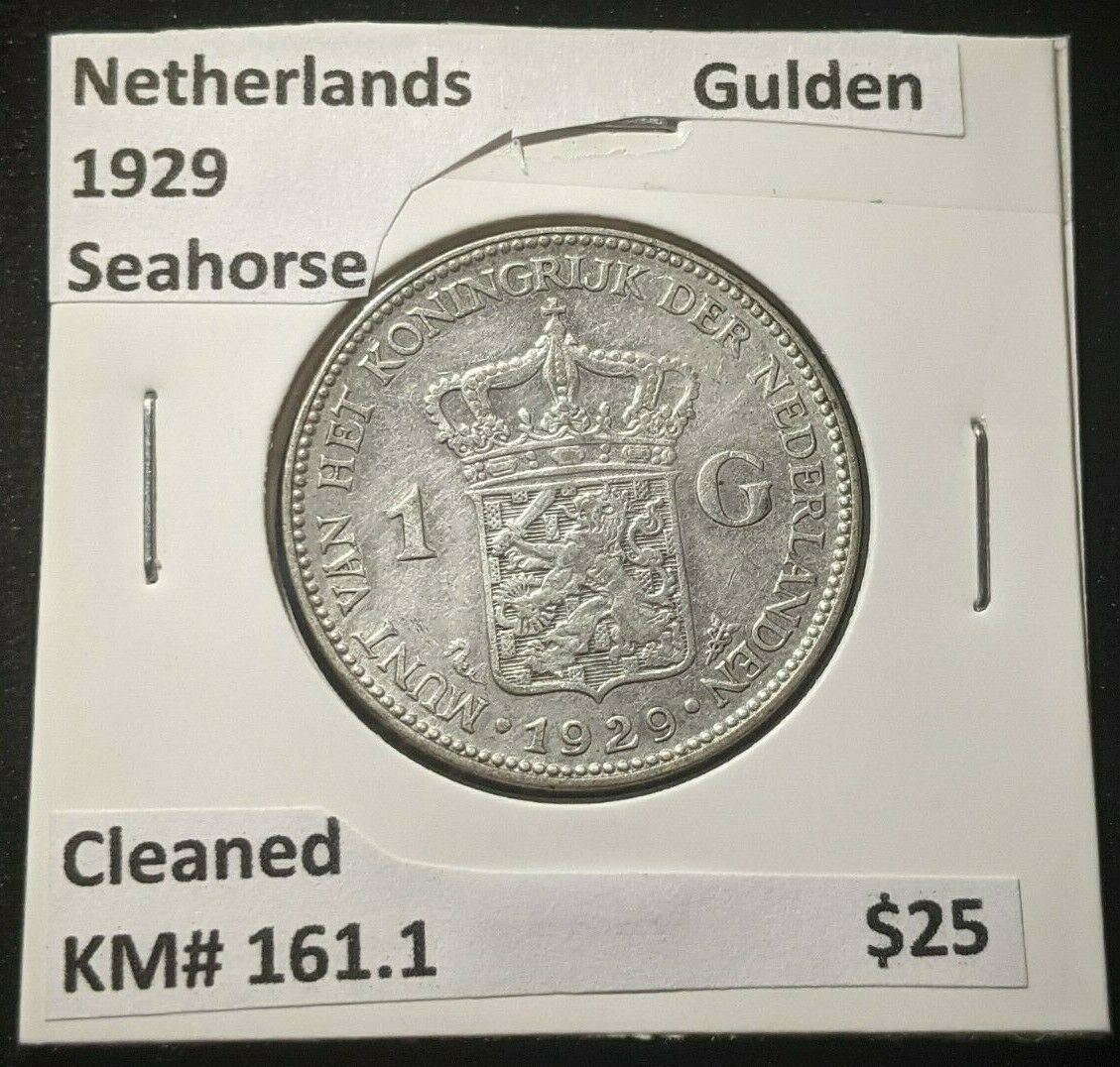 Netherlands 1929 Seahorse Gulden KM# 161.1 Cleaned #246