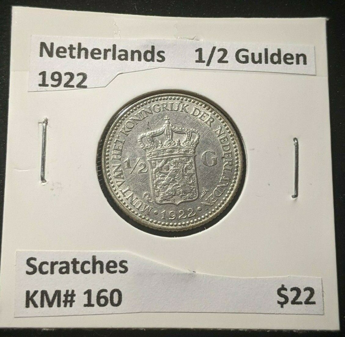 Netherlands 1922 1/2 Gulden KM# 160 Scratches #035