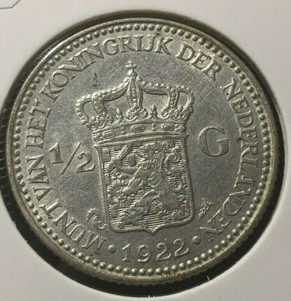 Netherlands 1922 1/2 Gulden KM# 160 Scratches #035