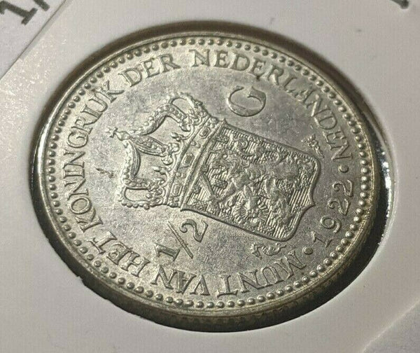 Netherlands 1922 1/2 Gulden KM# 160 Scratches #035