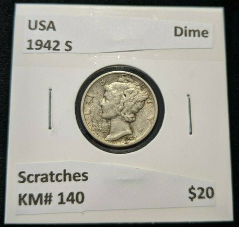 USA 1942 S Dime KM# 140 Scratches #525