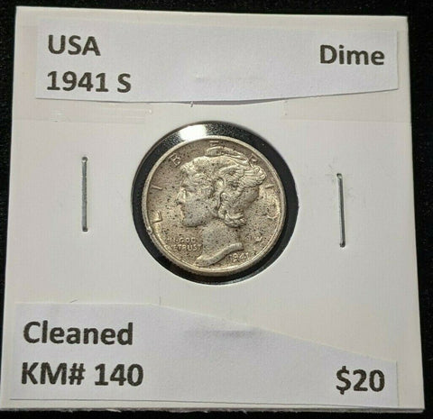 USA 1941 S Dime KM# 140 Cleaned #537