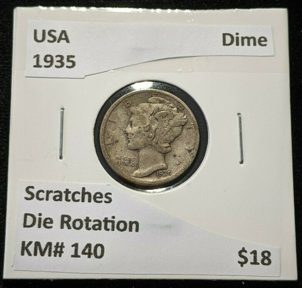USA 1935 Dime KM# 140 Die Rotation Scratches #688