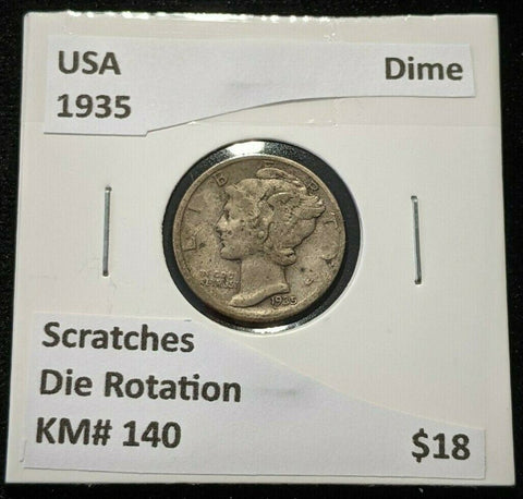 USA 1935 Dime KM# 140 Die Rotation Scratches #688