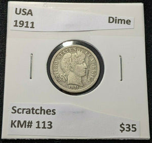 USA 1911 Dime KM# 113 Scratches #294