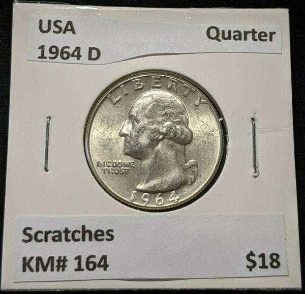 USA 1964 D Quarter KM# 164 Scratches #377    10A