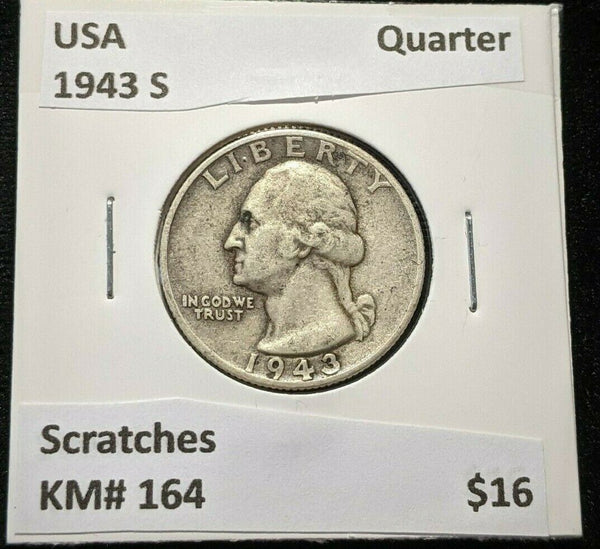 USA 1943 S Quarter KM# 164 Scratches #709