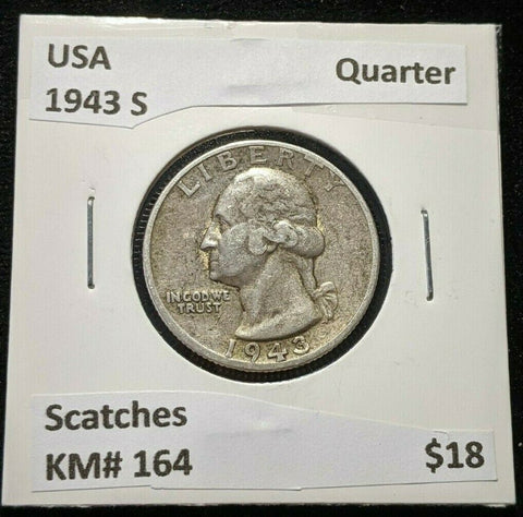 USA 1943 S Quarter KM# 164 Scratches #217