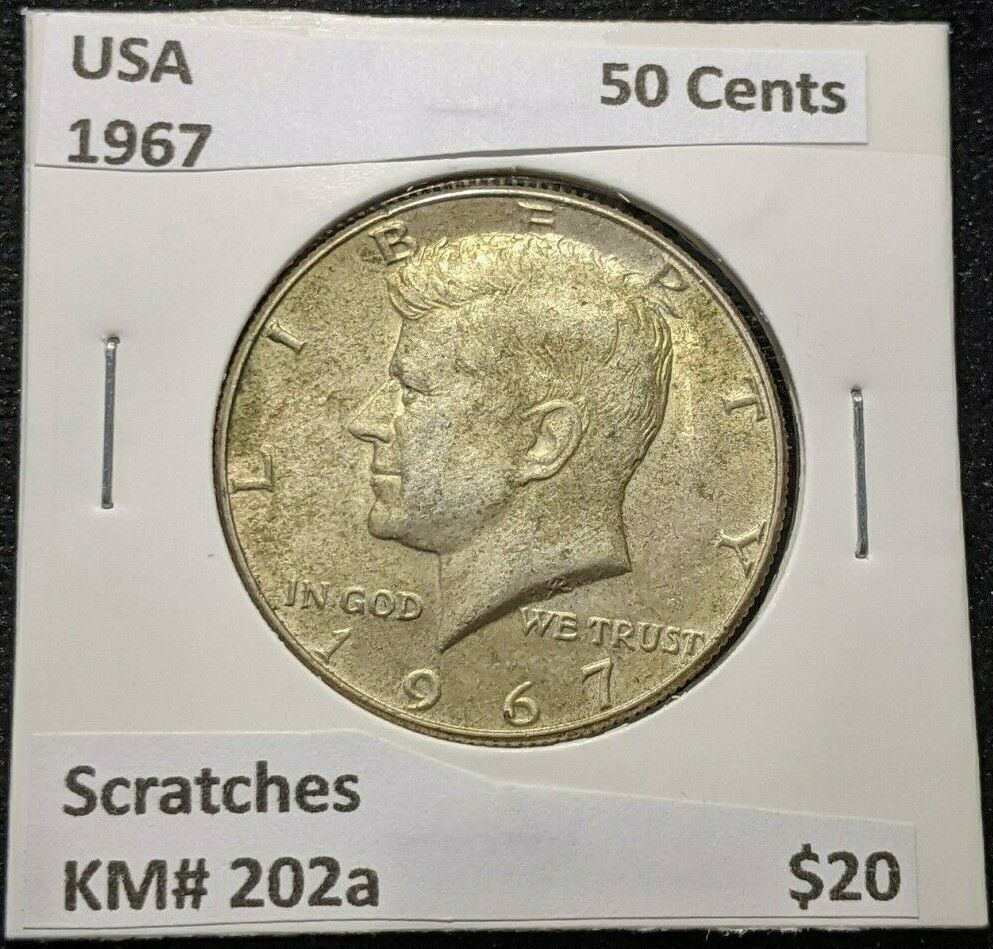 USA 1967 50 Cents KM# 202a Scratches #672   10A