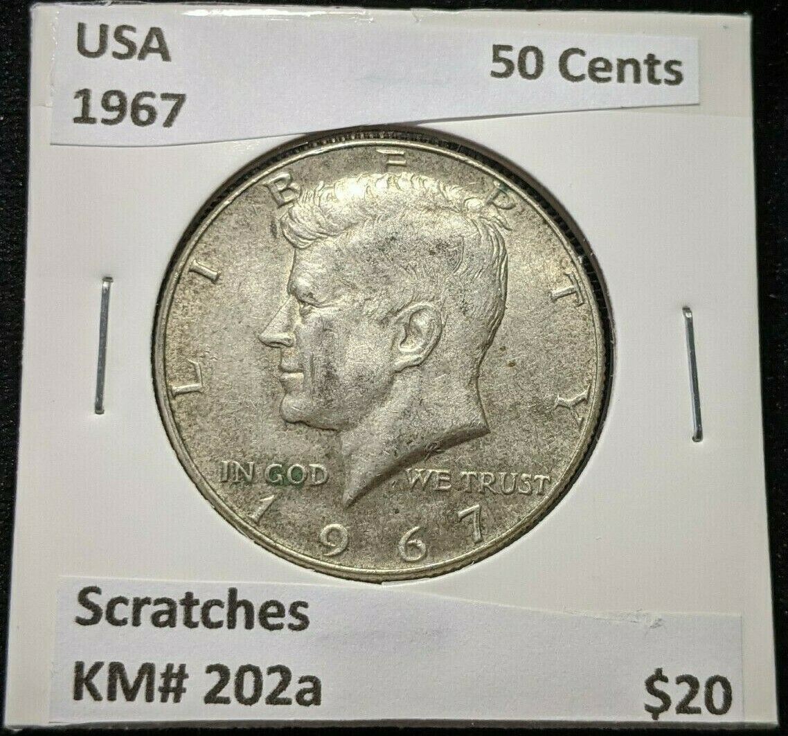 USA 1967 50 Cents KM# 202a Scratches #678      10A