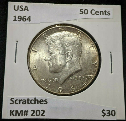 USA 1964 50 Cents KM# 202 Scratches #582   10A