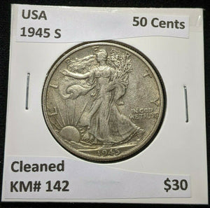 USA 1945 S 50 Cents KM# 142 Cleaned #108