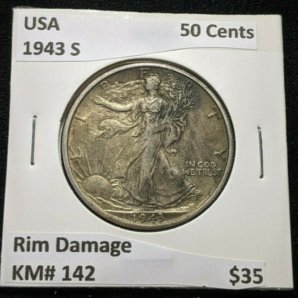 USA 1943 S 50 Cents KM# 142 Rim Damage #585
