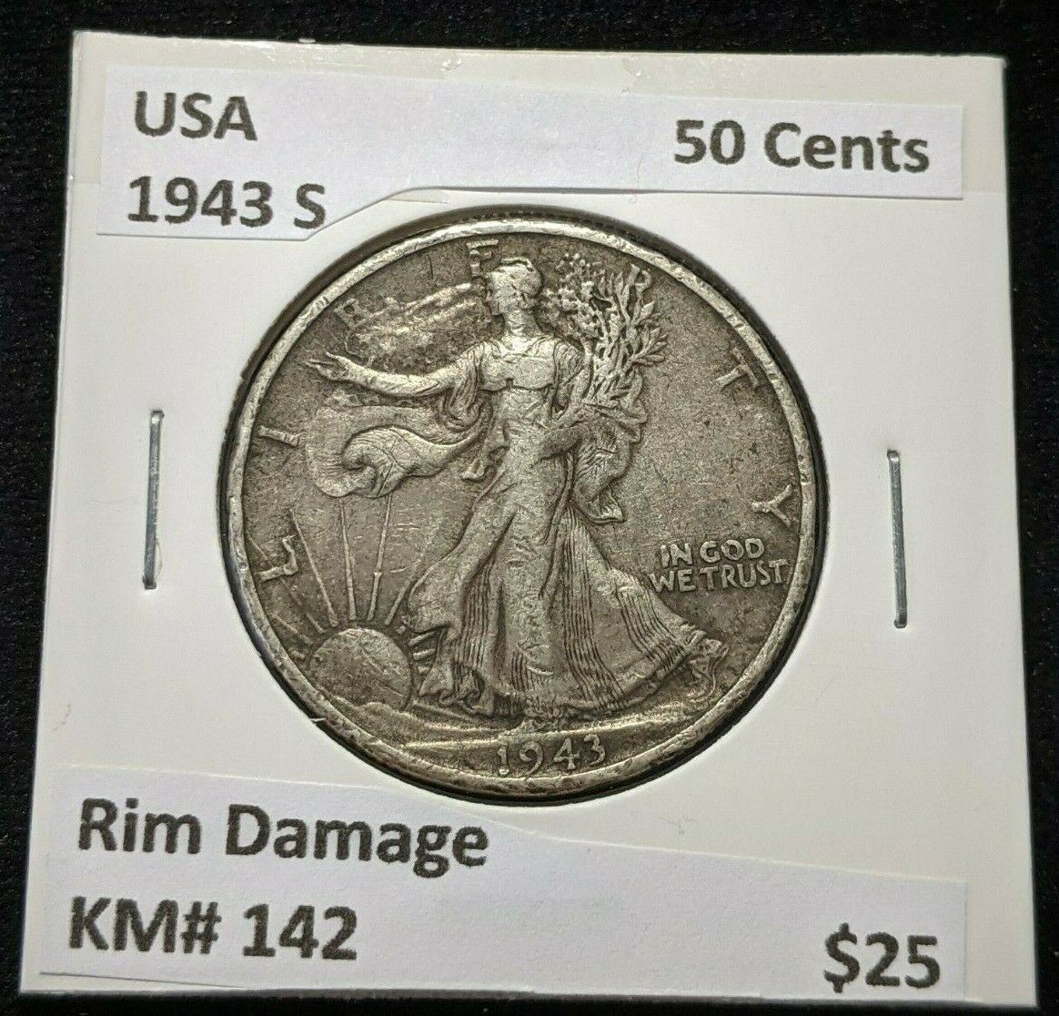 USA 1943 S 50 Cents KM# 142 Rim Damage #087