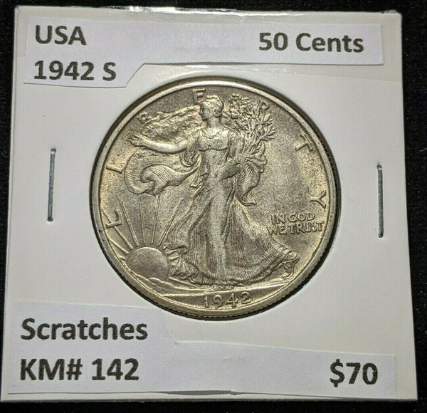 USA 1942 S 50 Cents KM# 142 Scratches #045     10A