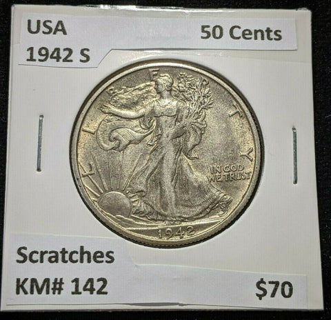 USA 1942 S 50 Cents KM# 142 Scratches #045     10A