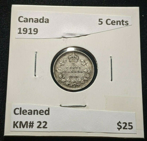 Canada 1919 5 Cents KM# 22 Cleaned #1562    9A