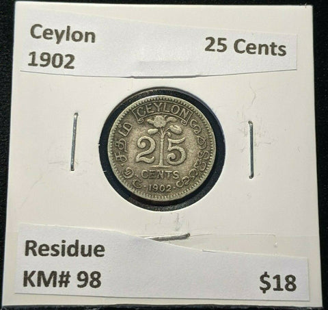 Ceylon 1902 25 Cents KM# 98 Residue #882