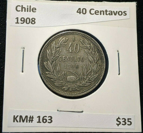 Chile 1908 40 Centavos KM# 163 #902