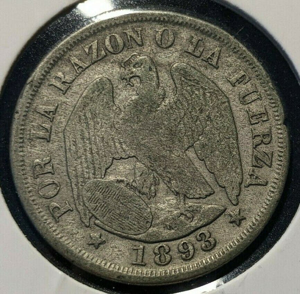 Chile 1893 20 Centavos KM# 138.4 Rim Damage #928