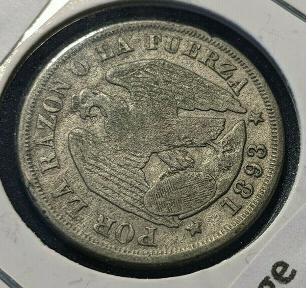 Chile 1893 20 Centavos KM# 138.4 Rim Damage #928