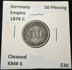 Germany Empire 1876 C 50 Pfennig KM# 6 Cleaned #036